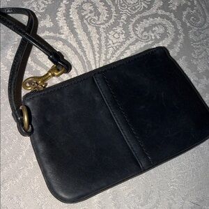 Black Leather Wristlet Clutch